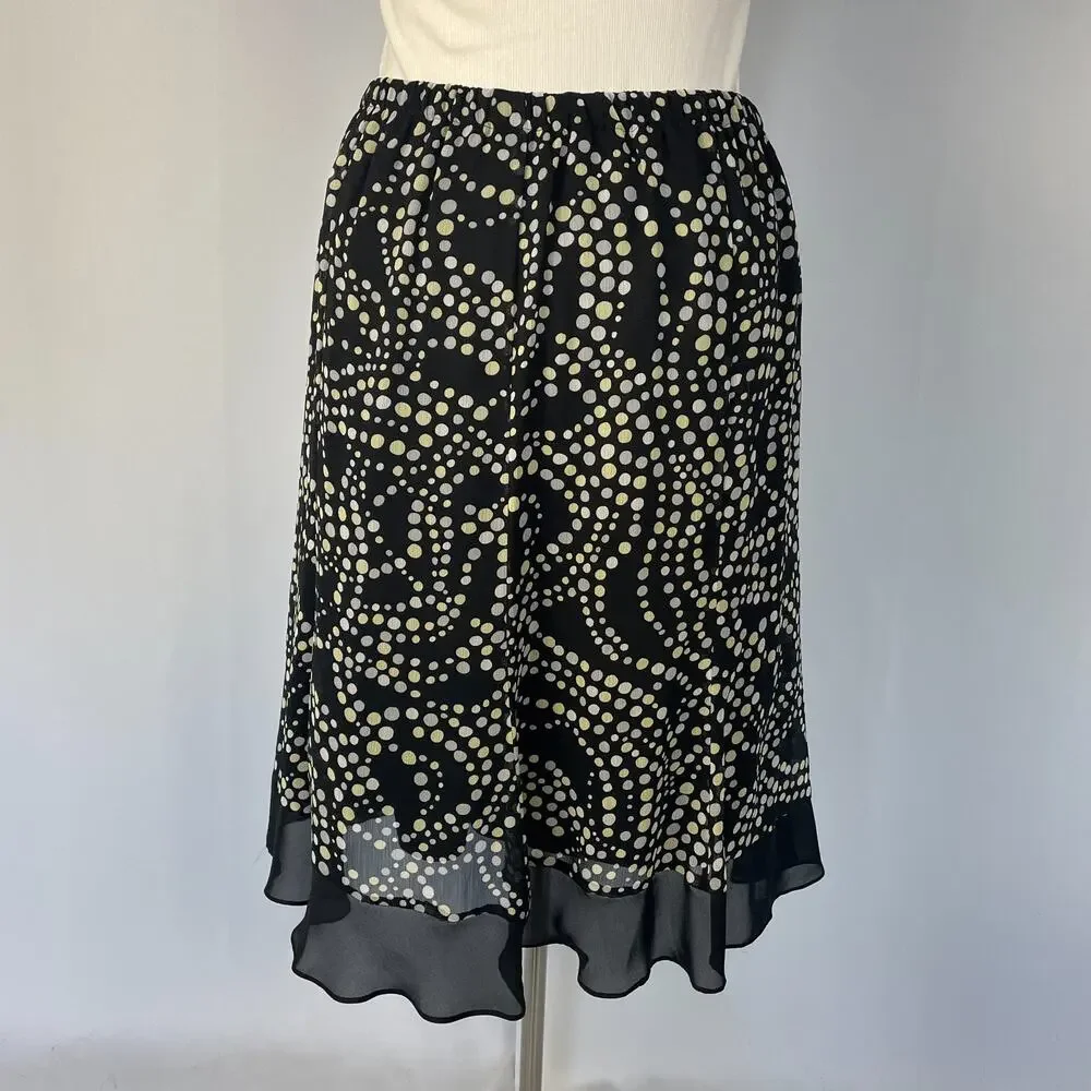Y2K Skirt Plus Size 24W Black White Polka Dot Chiffon Flowy Pull On Minimal